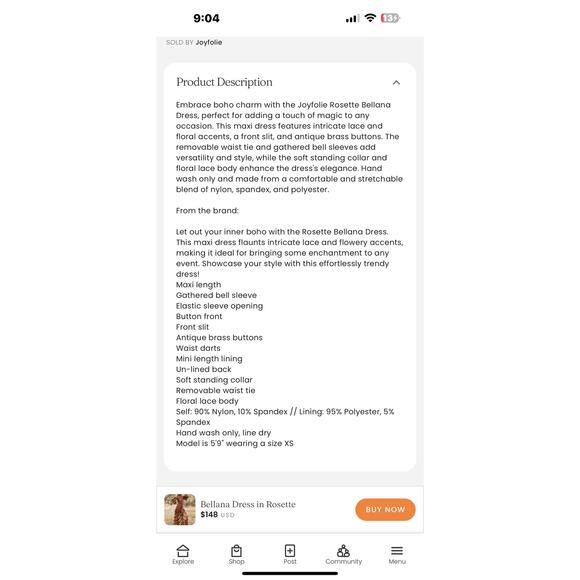 Joyfolie Bellana Dress Unconventional Lace NWT Sm Boho Western Romance SoftGirl - Picture 4 of 15